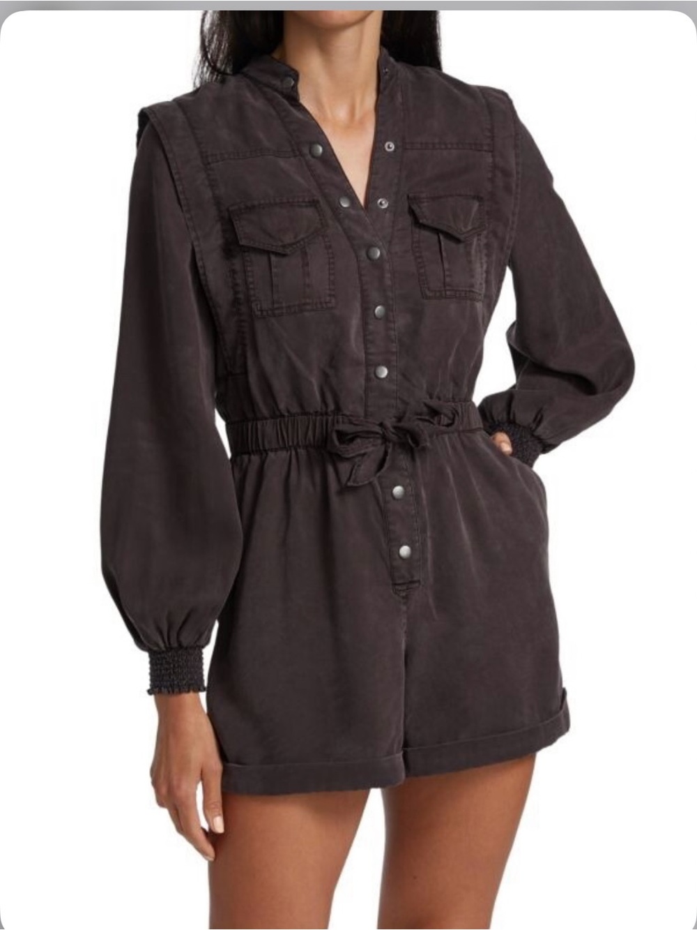 Alice + Olivia Size 2 Brown Utility Romper Belted Long Sleeve Cotton Playsuit